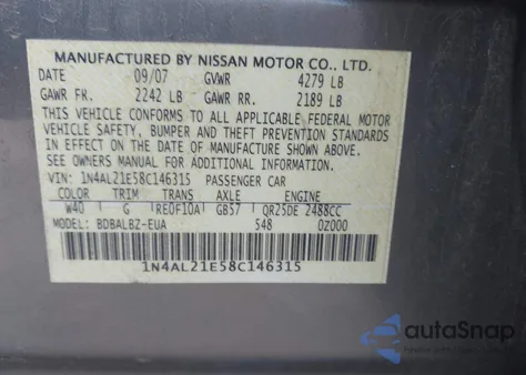 2008 Nissan Altima 2.5 S from USA, damaged, VIN 1N4AL21E58C146315
